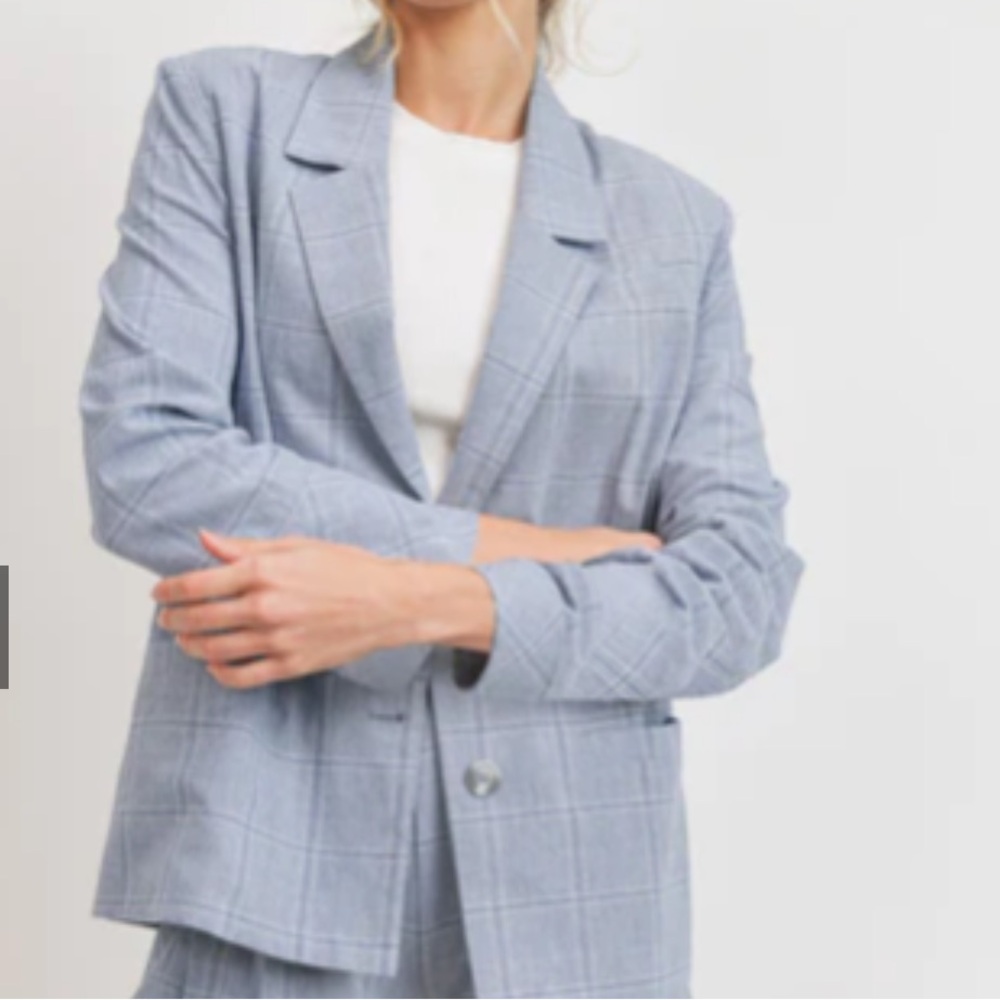 🩵 🆕 NWT Paper Crane Plaid Printed Folded Sleeve Hem Blazer 🩵